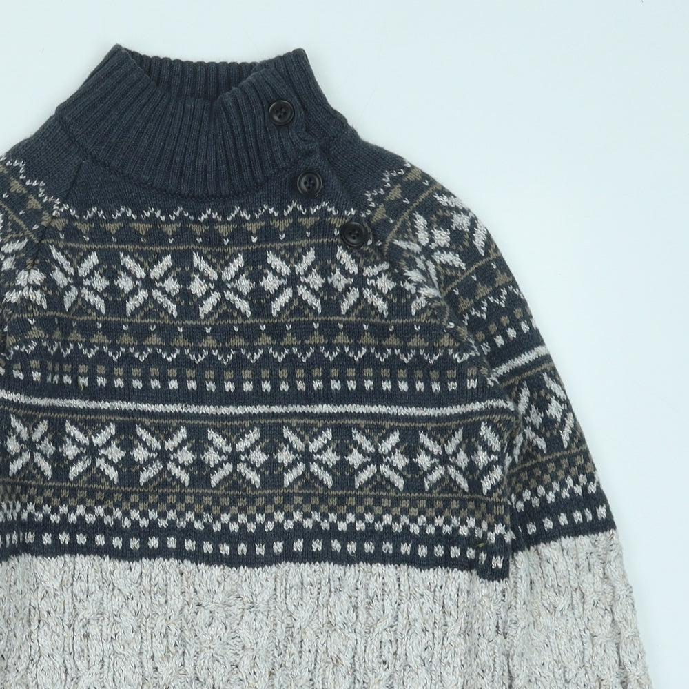 NEXT Boys Blue High Neck Geometric Acrylic Pullover Jumper Size 12 Years Button