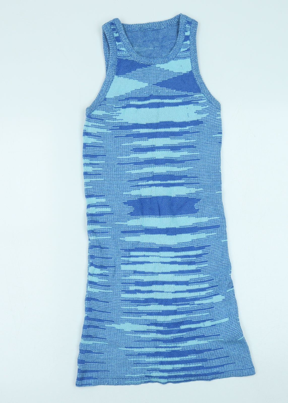 Interdee Womens Blue Geometric Viscose Tank Dress Size M Scoop Neck Pullover