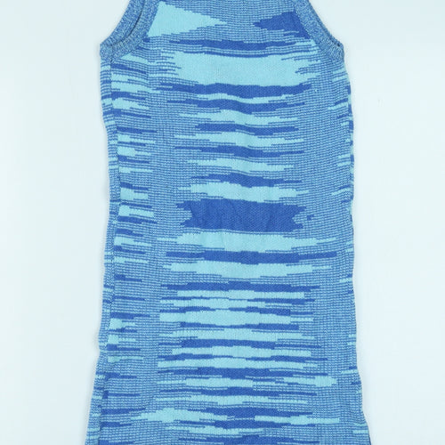 Interdee Womens Blue Geometric Viscose Tank Dress Size M Scoop Neck Pullover