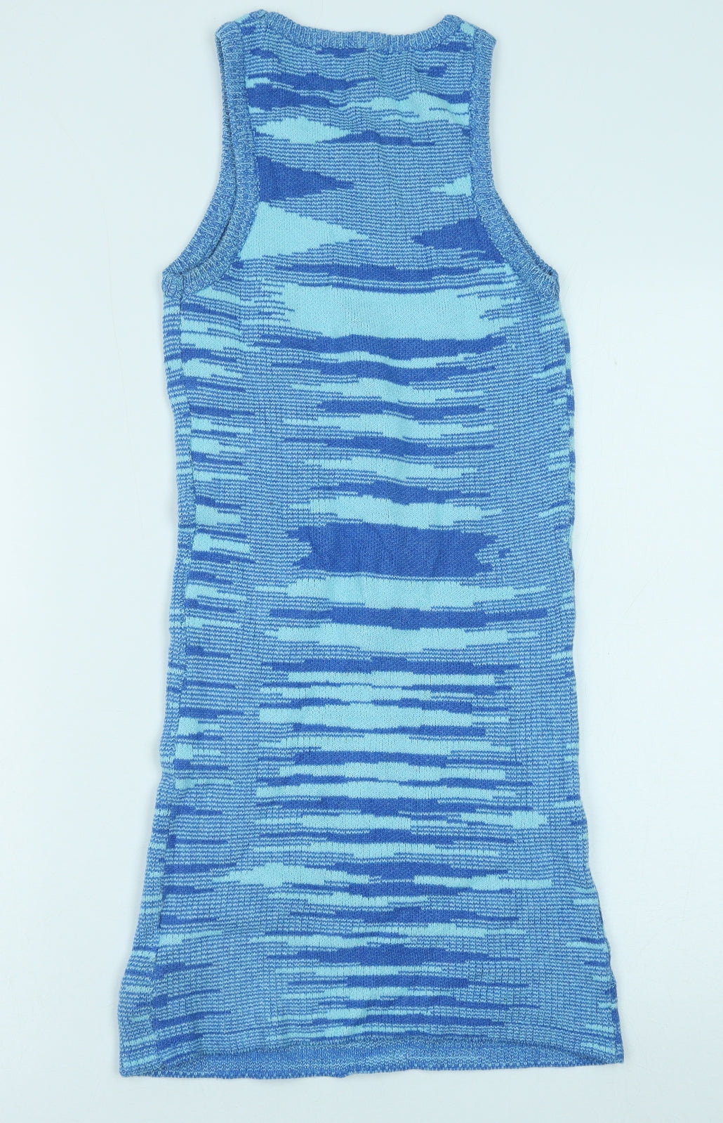 Interdee Womens Blue Geometric Viscose Tank Dress Size M Scoop Neck Pullover