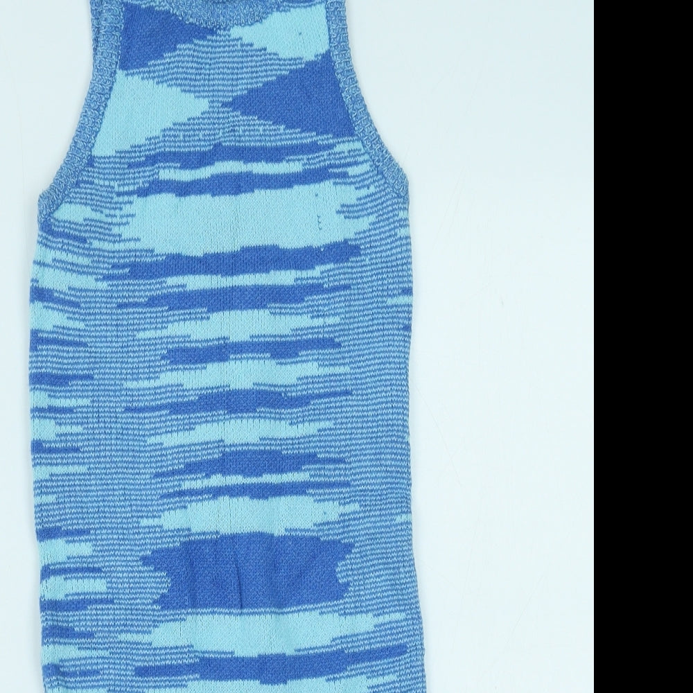 Interdee Womens Blue Geometric Viscose Tank Dress Size M Scoop Neck Pullover