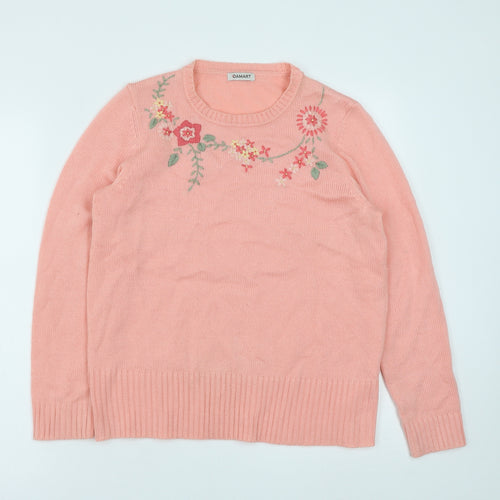 Damart Womens Pink Round Neck Floral Polyacrylate Fibre Pullover Jumper Size 10