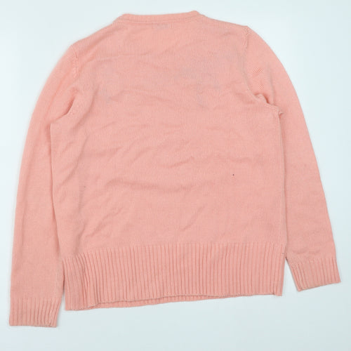 Damart Womens Pink Round Neck Floral Polyacrylate Fibre Pullover Jumper Size 10