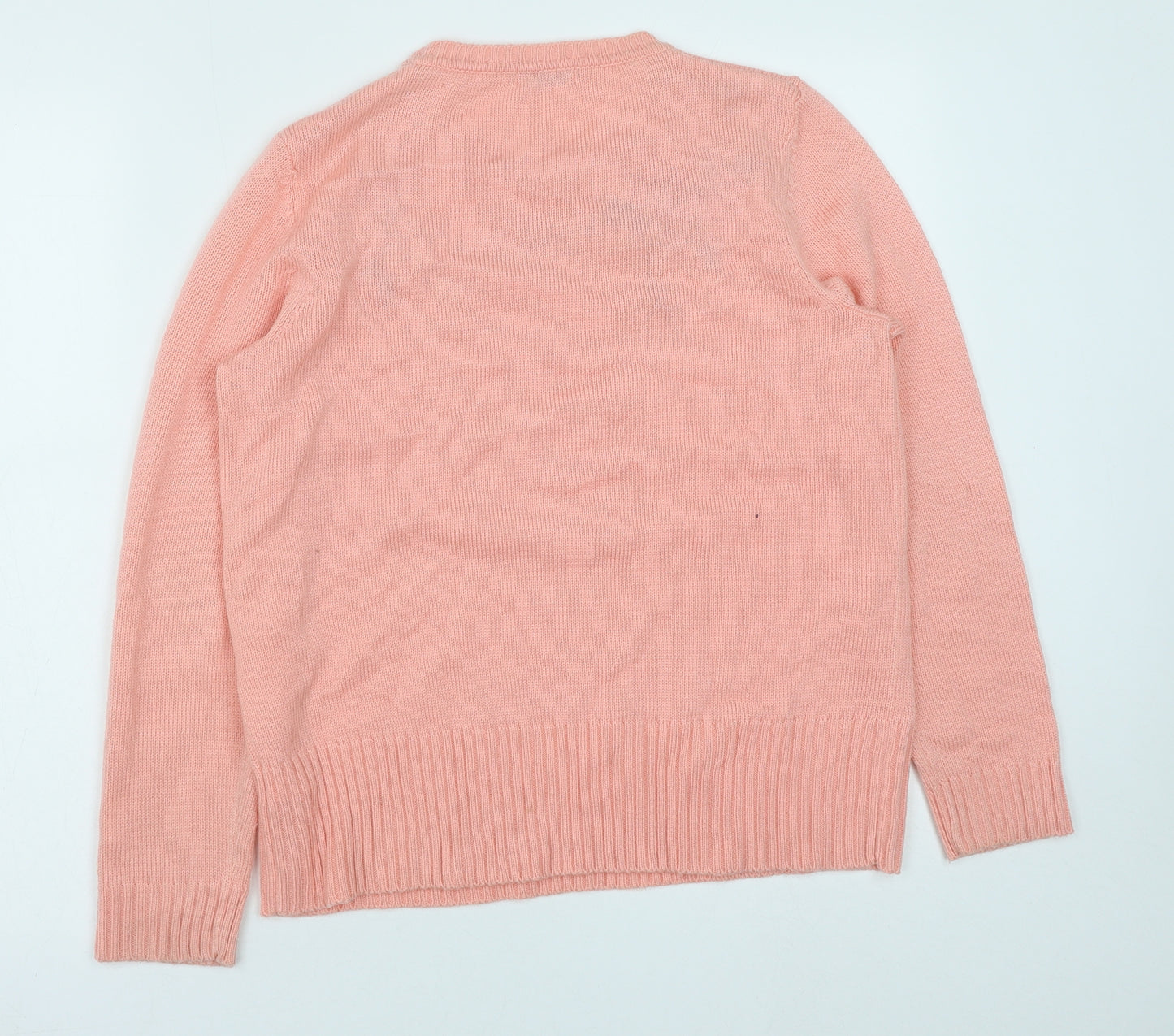 Damart Womens Pink Round Neck Floral Polyacrylate Fibre Pullover Jumper Size 10