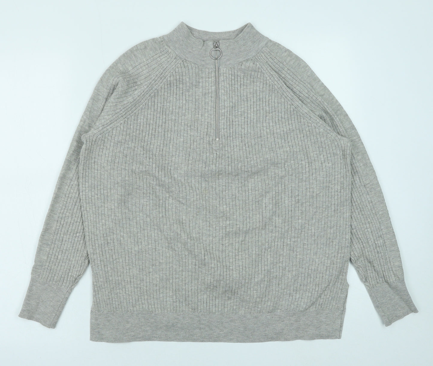 Marks and Spencer Mens Grey Mock Neck Viscose Pullover Jumper Size M