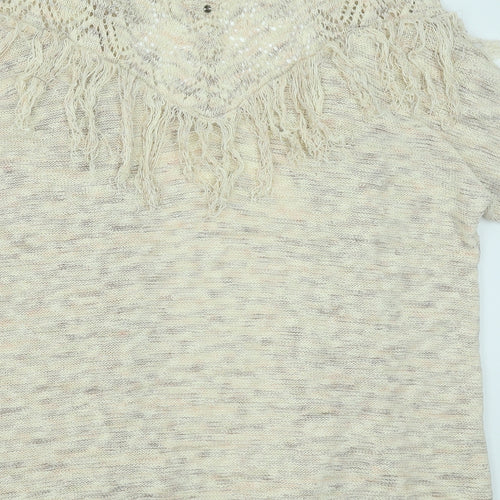 Knox Rose Womens Beige V-Neck Cotton Cardigan Jumper Size M