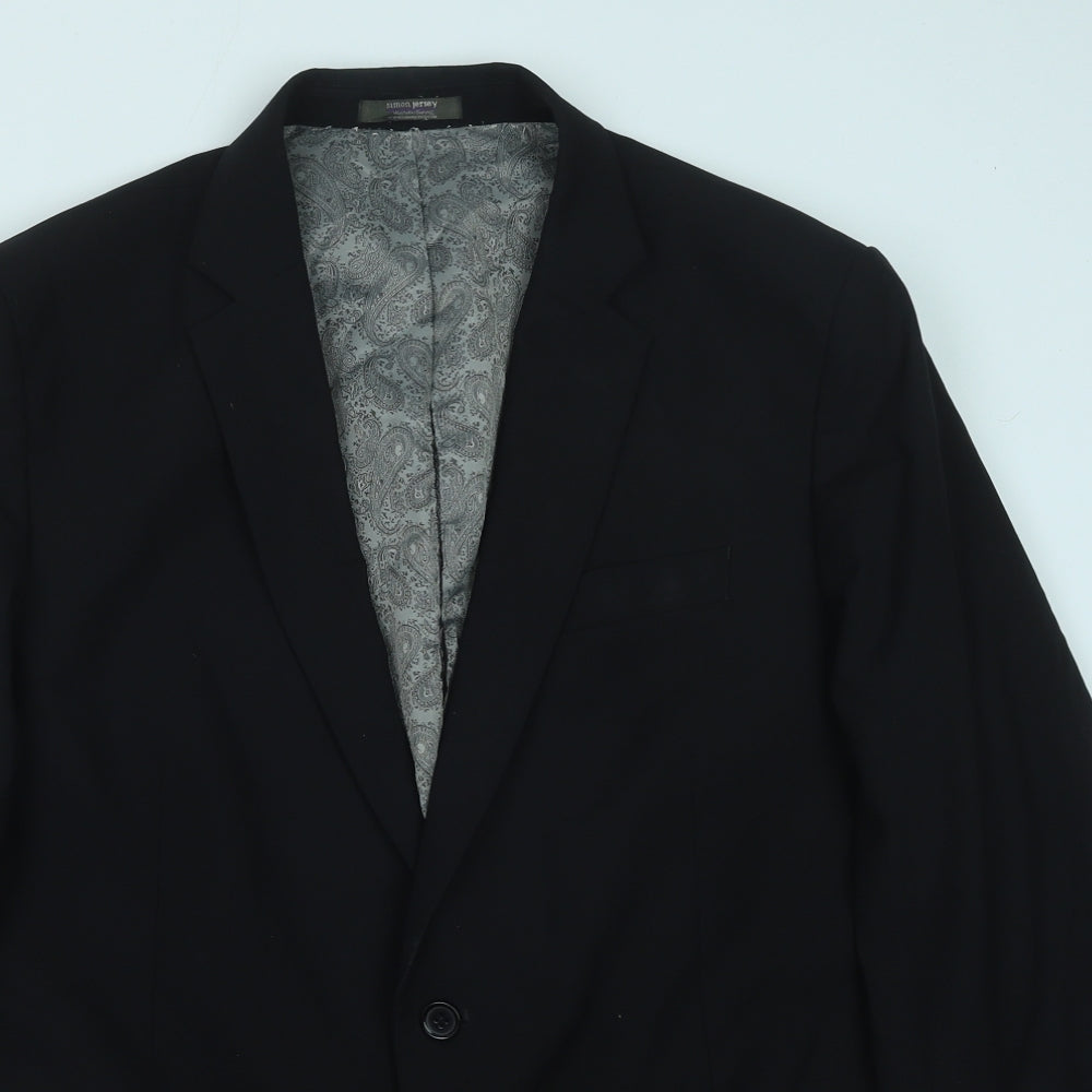 Simon Jersey Mens Black Polyester Jacket Blazer Size 42