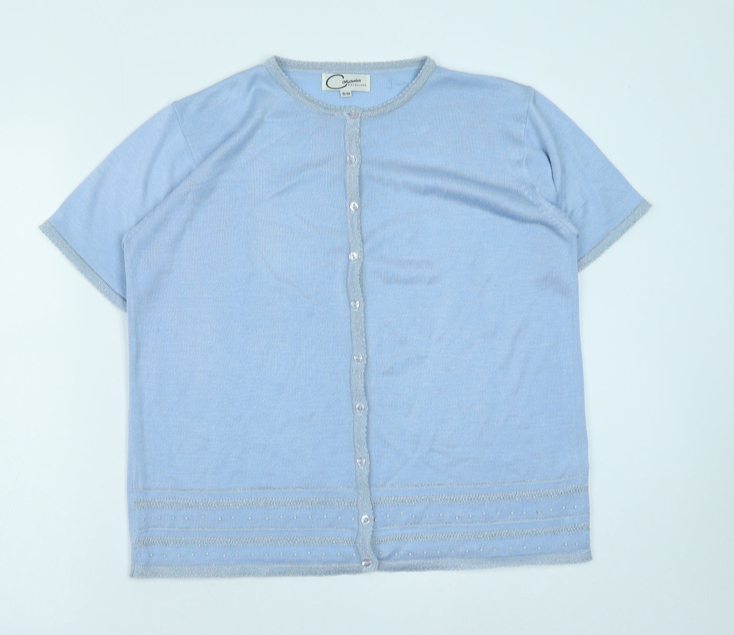 Casamia Womens Blue Round Neck Acrylic Cardigan Jumper Size S