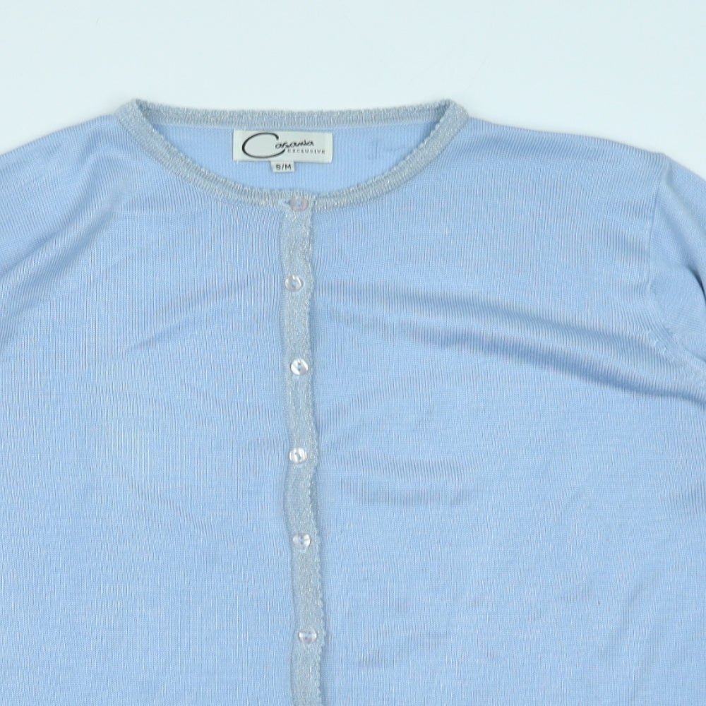 Casamia Womens Blue Round Neck Acrylic Cardigan Jumper Size S