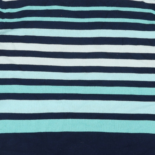 Bonmarché Womens Blue Round Neck Striped Cotton Pullover Jumper Size L