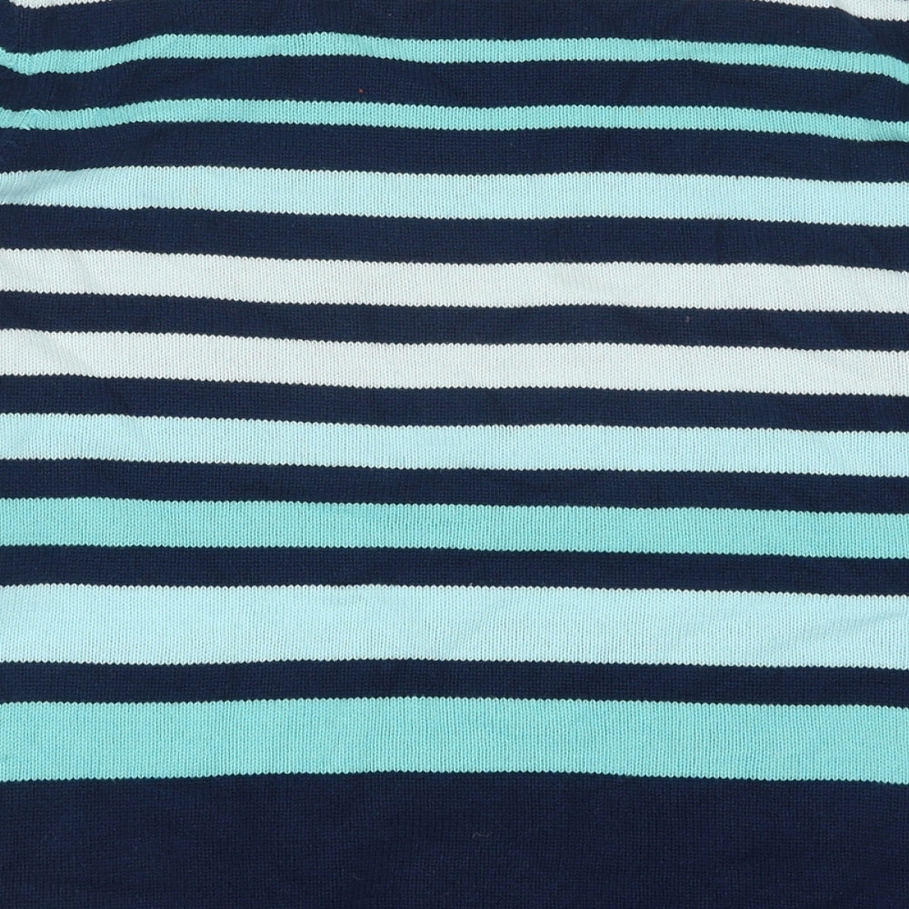 Bonmarché Womens Blue Round Neck Striped Cotton Pullover Jumper Size L