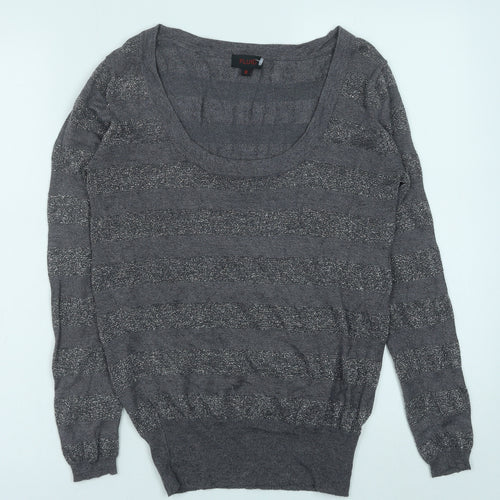 Fluid Womens Grey Scoop Neck Striped Viscose Pullover Jumper Size S