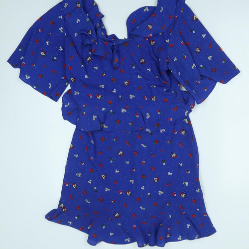 Fashion Union Womens Blue Fair Isle Polyester Mini Size 10 Scoop Neck Zip