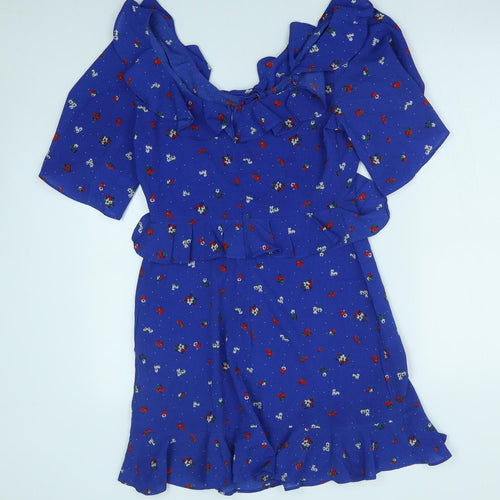 Fashion Union Womens Blue Fair Isle Polyester Mini Size 10 Scoop Neck Zip