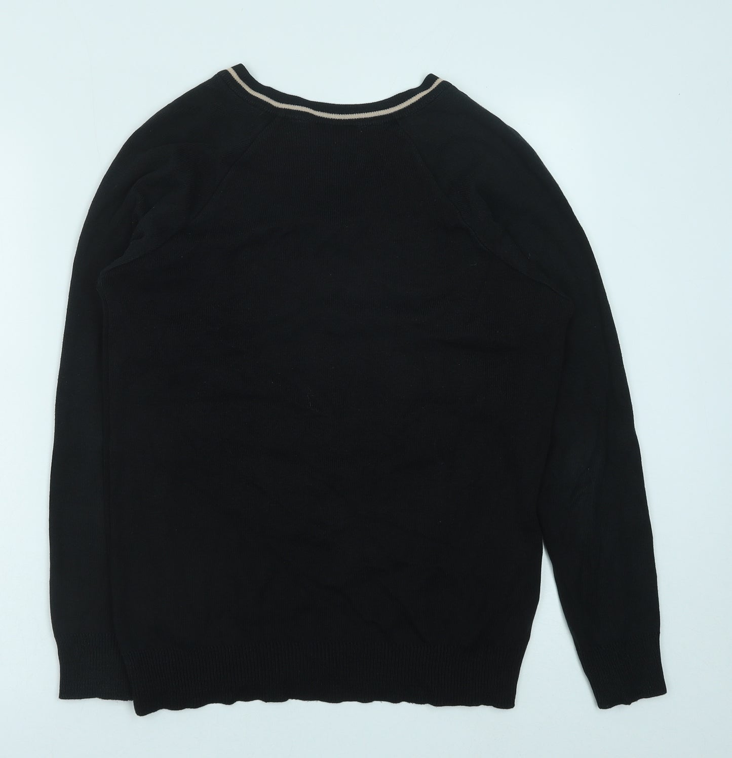 Monkhouse Mens Black V-Neck Cotton Pullover Jumper Size S