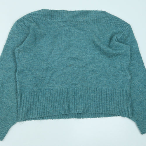 Marks and Spencer Womens Green Boat Neck Acrylic Pullover Jumper Size M
