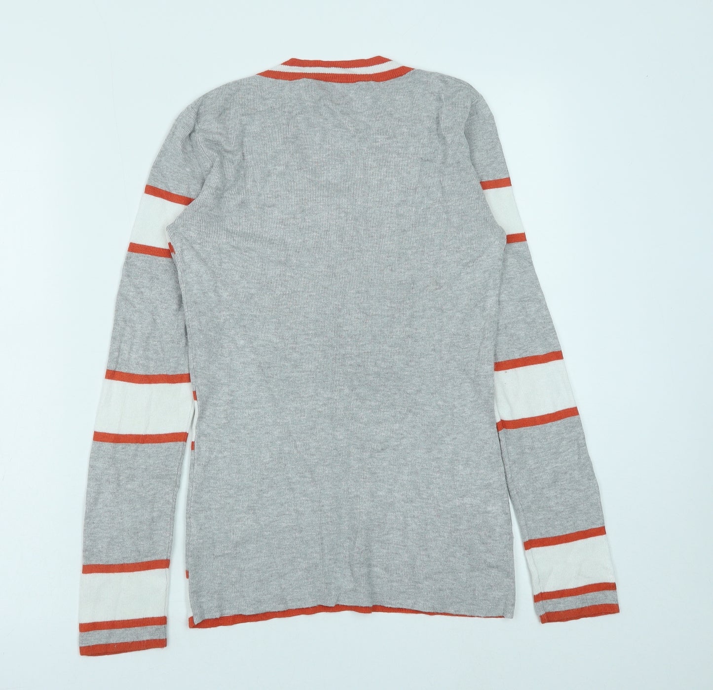 Dorothy Perkins Womens Grey V-Neck Striped Viscose Pullover Jumper Size 10