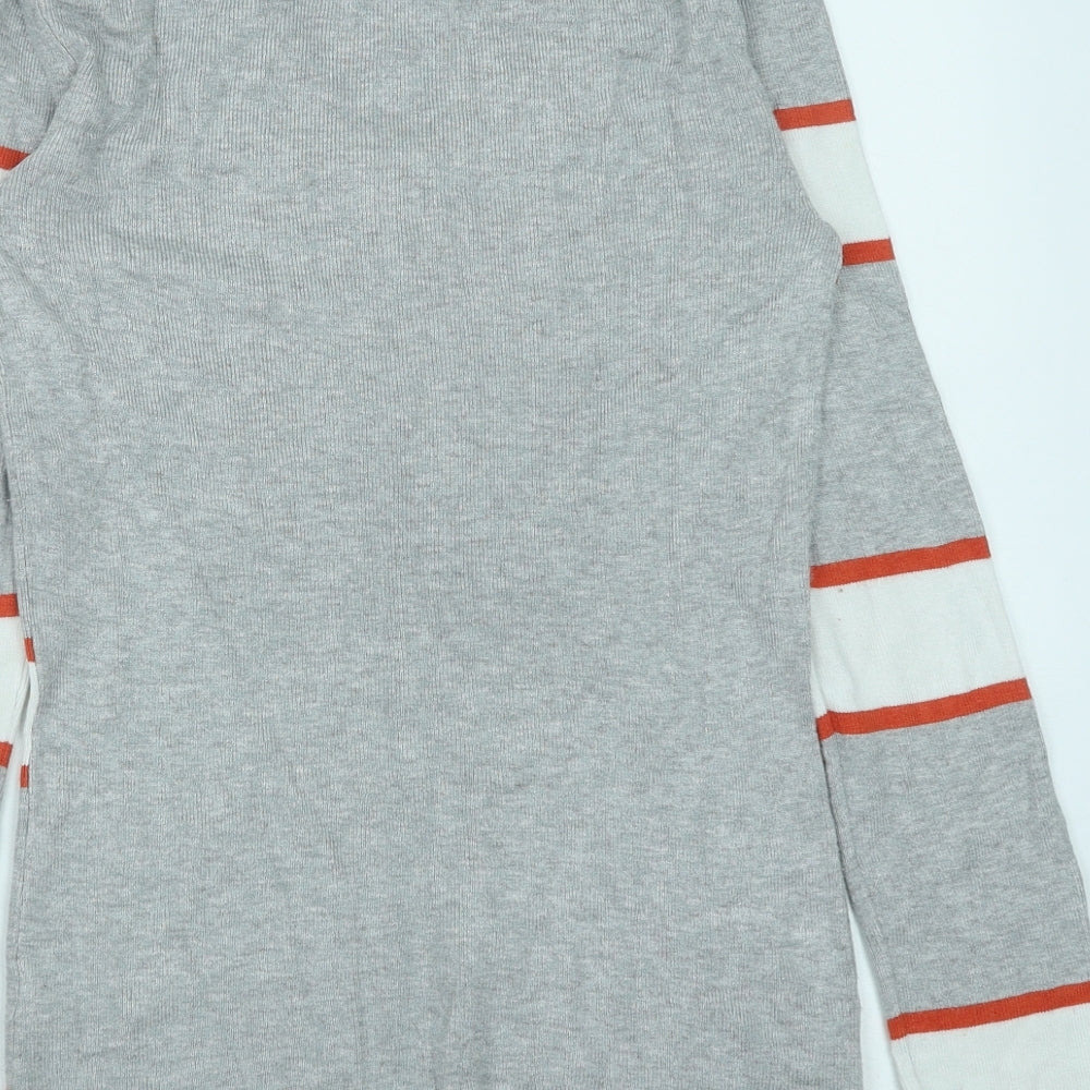 Dorothy Perkins Womens Grey V-Neck Striped Viscose Pullover Jumper Size 10