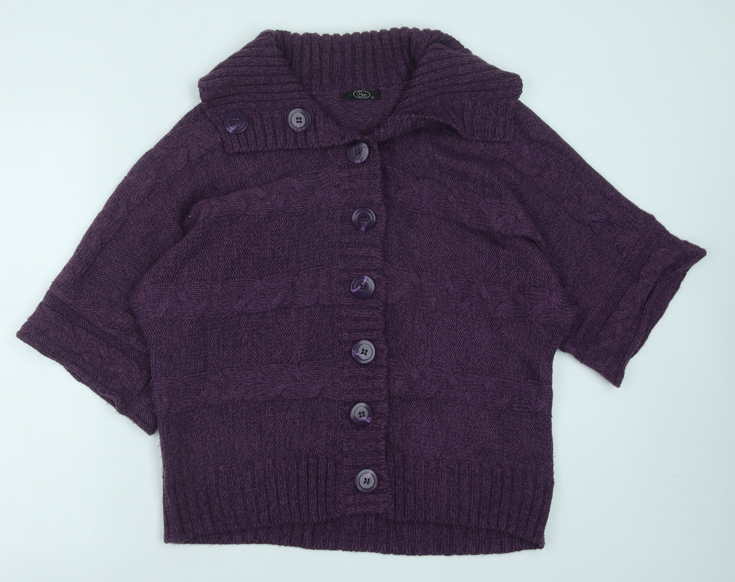 Bonmarché Womens Purple Collared Acrylic Cardigan Jumper Size M