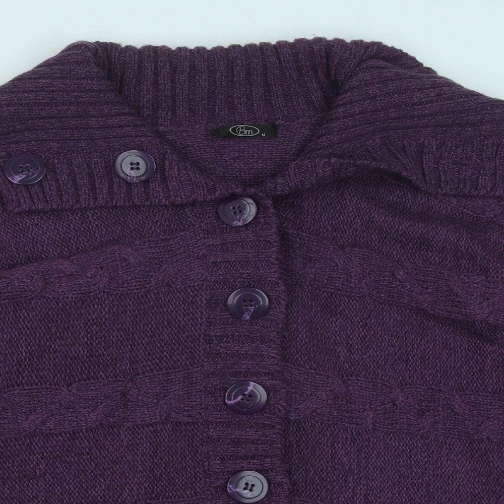 Bonmarché Womens Purple Collared Acrylic Cardigan Jumper Size M