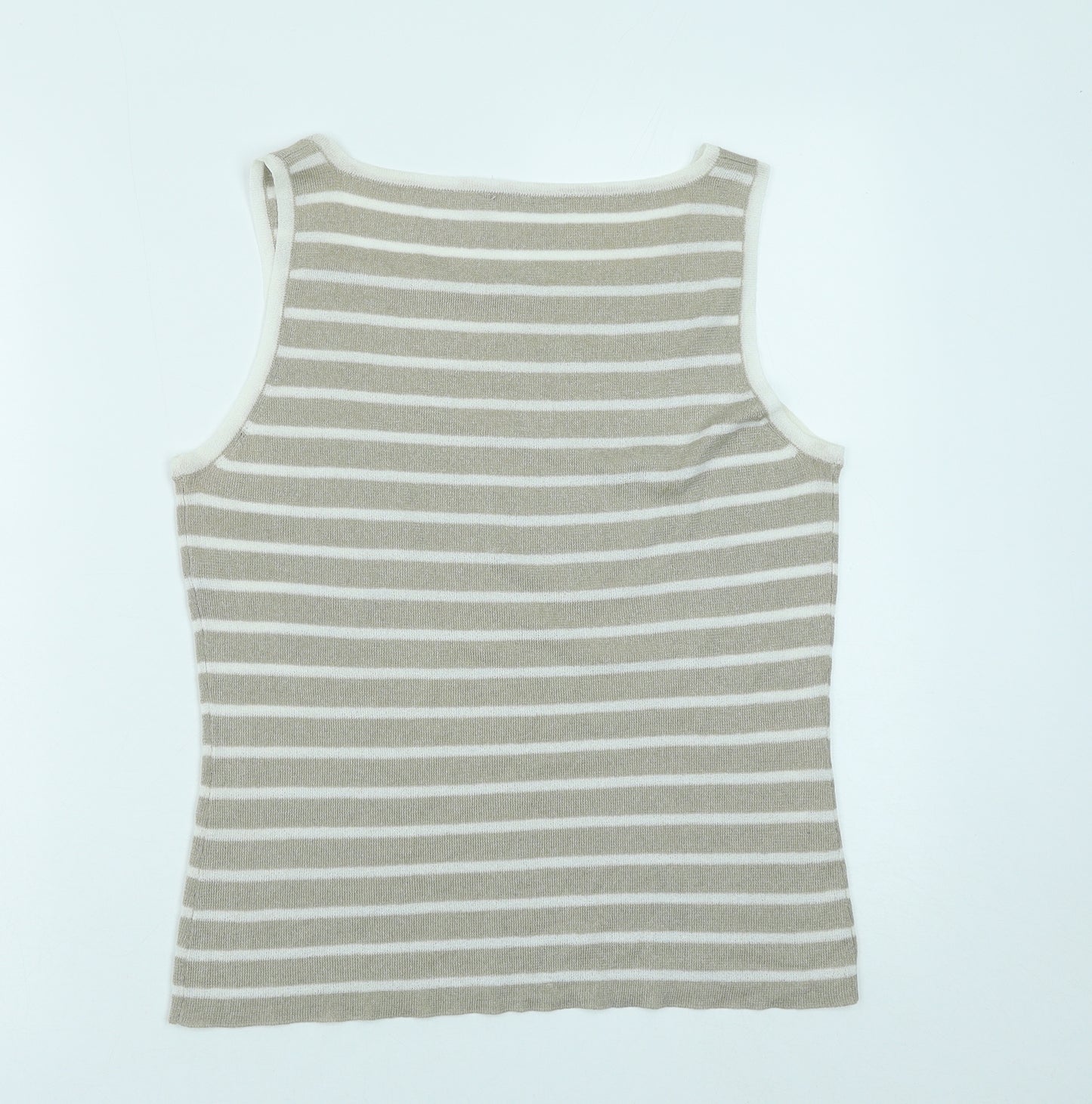 Preworn Womens Beige Striped Polyester Basic Tank Size M Square Neck
