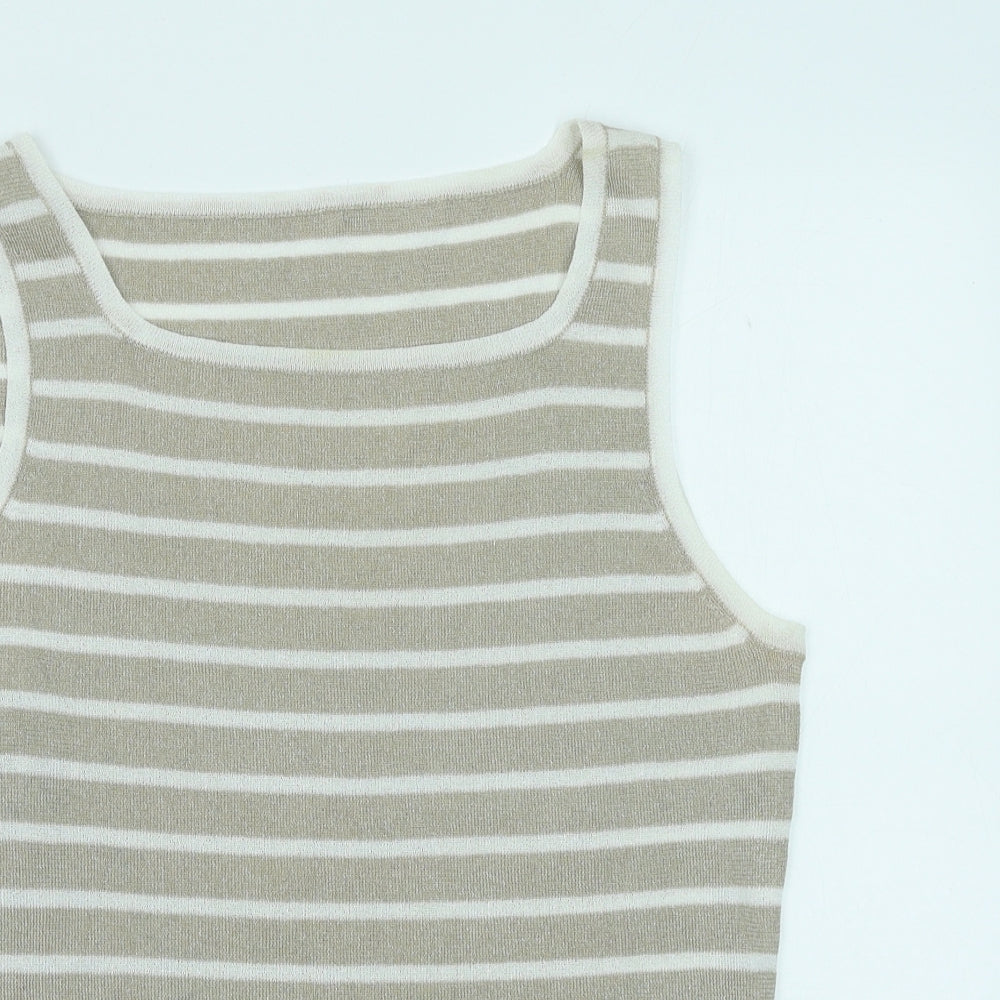Preworn Womens Beige Striped Polyester Basic Tank Size M Square Neck