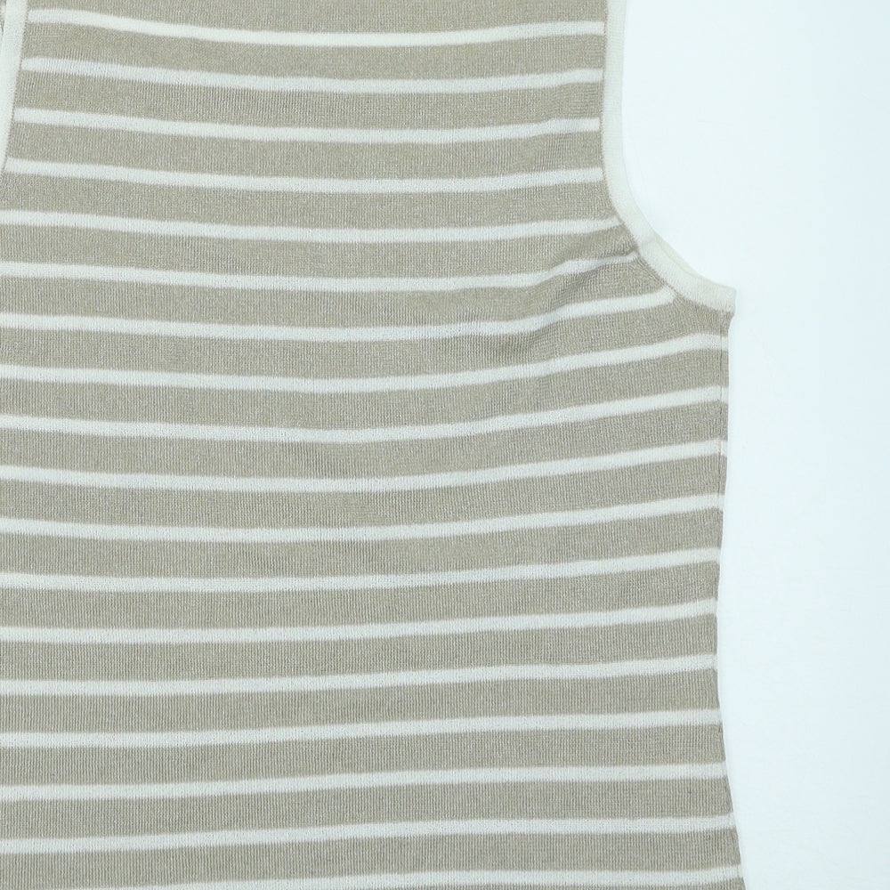 Preworn Womens Beige Striped Polyester Basic Tank Size M Square Neck