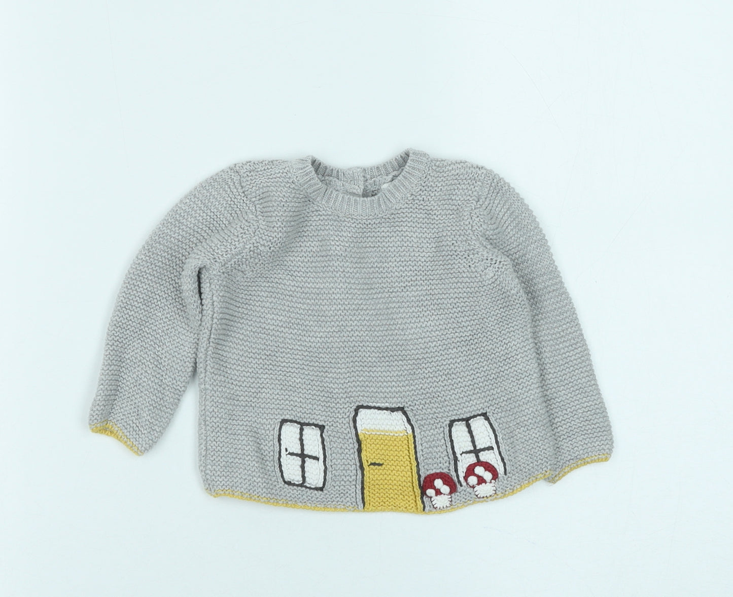 mamas & papas Baby Grey Cotton Pullover Jumper Size 3-6 Months Button