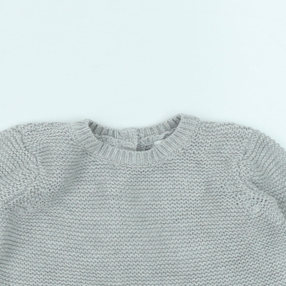 mamas & papas Baby Grey Cotton Pullover Jumper Size 3-6 Months Button