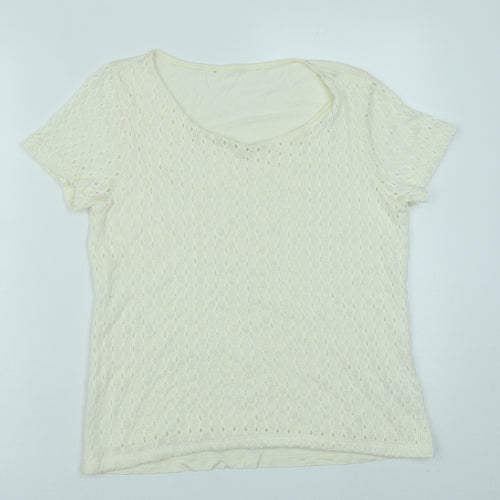 Debenhams Womens White Viscose Basic T-Shirt Size 12 Scoop Neck