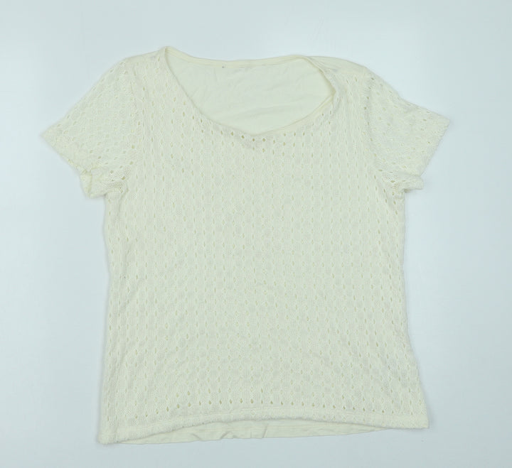 Debenhams Womens White Viscose Basic T-Shirt Size 12 Scoop Neck