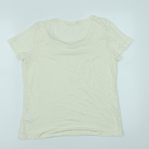 Debenhams Womens White Viscose Basic T-Shirt Size 12 Scoop Neck