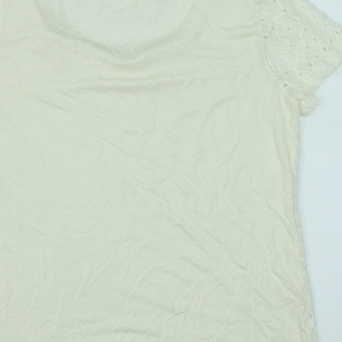 Debenhams Womens White Viscose Basic T-Shirt Size 12 Scoop Neck