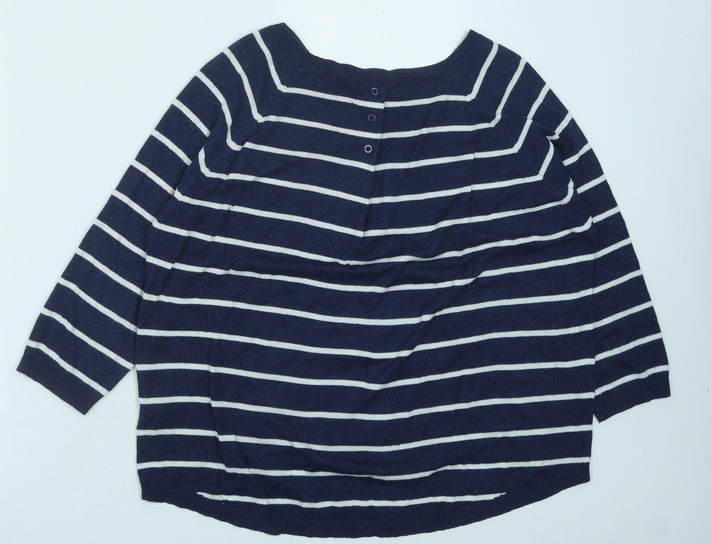 TU Womens Blue Striped Polyester Basic Blouse Size 12 Boat Neck