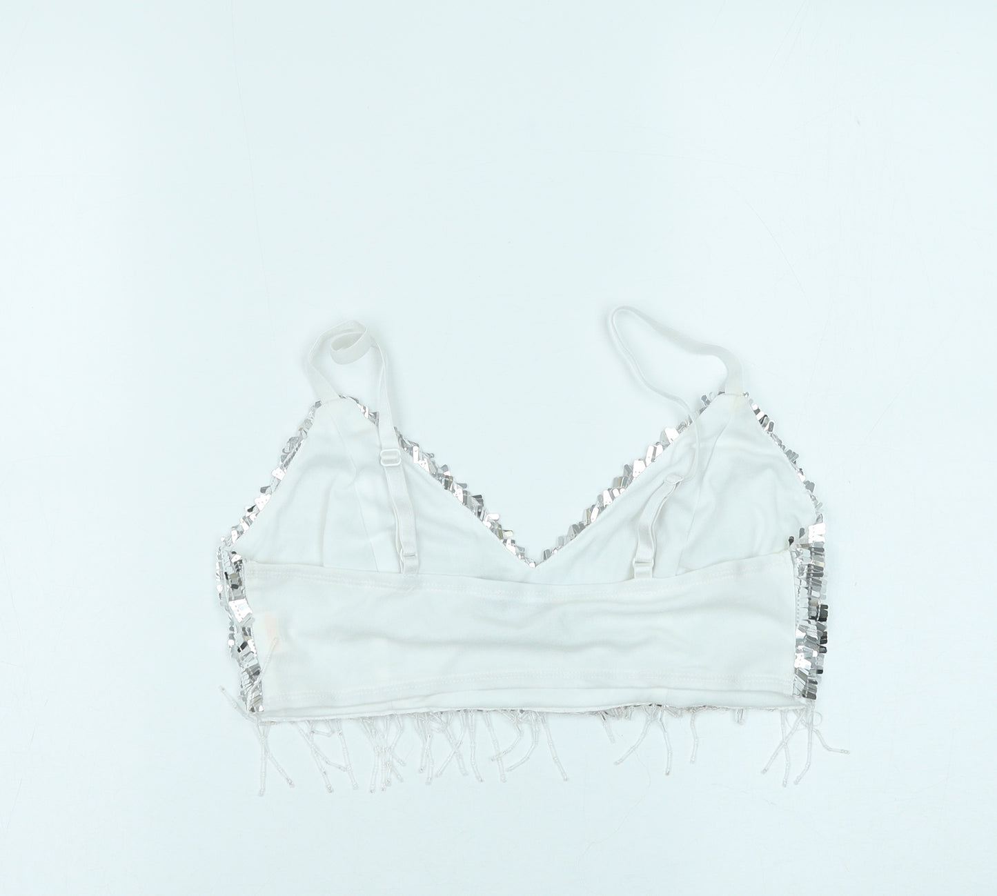 PRETTYLITTLETHING Womens Silver Polyester Cropped Tank Size 8 V-Neck - Bralette