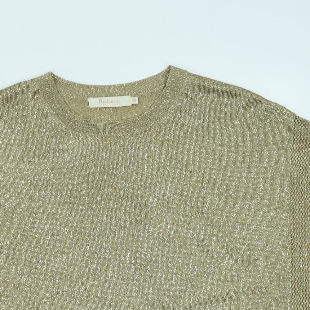 Robere Womens Gold Viscose Basic Blouse Size XS Round Neck