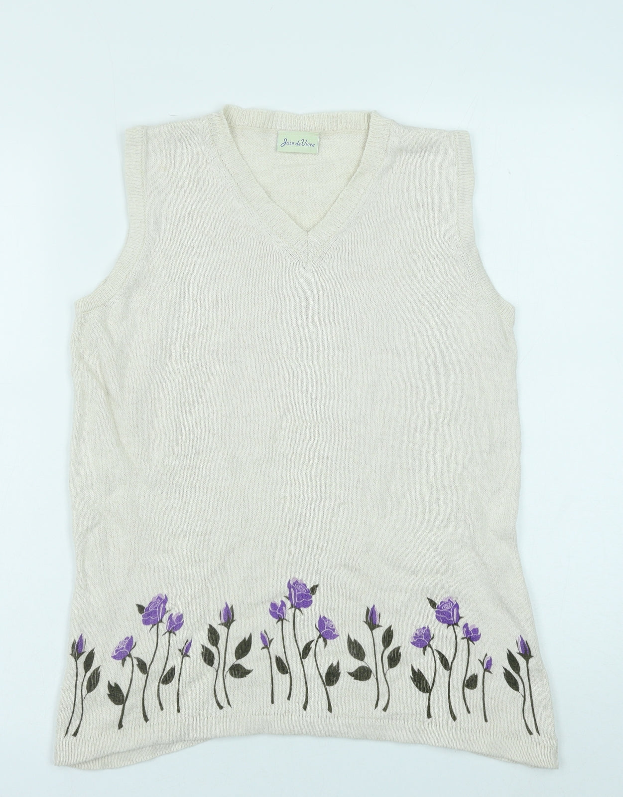 Joie De Vivre Womens White V-Neck Floral Cotton Vest Jumper Size M