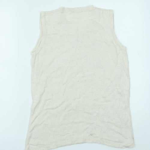 Joie De Vivre Womens White V-Neck Floral Cotton Vest Jumper Size M