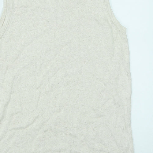 Joie De Vivre Womens White V-Neck Floral Cotton Vest Jumper Size M