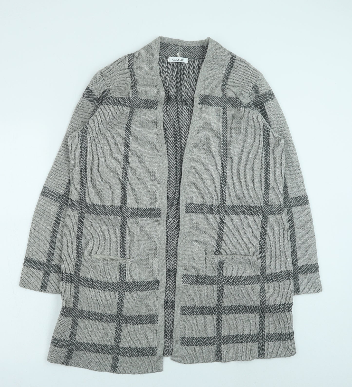Marks and Spencer Womens Grey V-Neck Geometric Cotton Cardigan Jumper Size 16