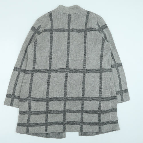 Marks and Spencer Womens Grey V-Neck Geometric Cotton Cardigan Jumper Size 16