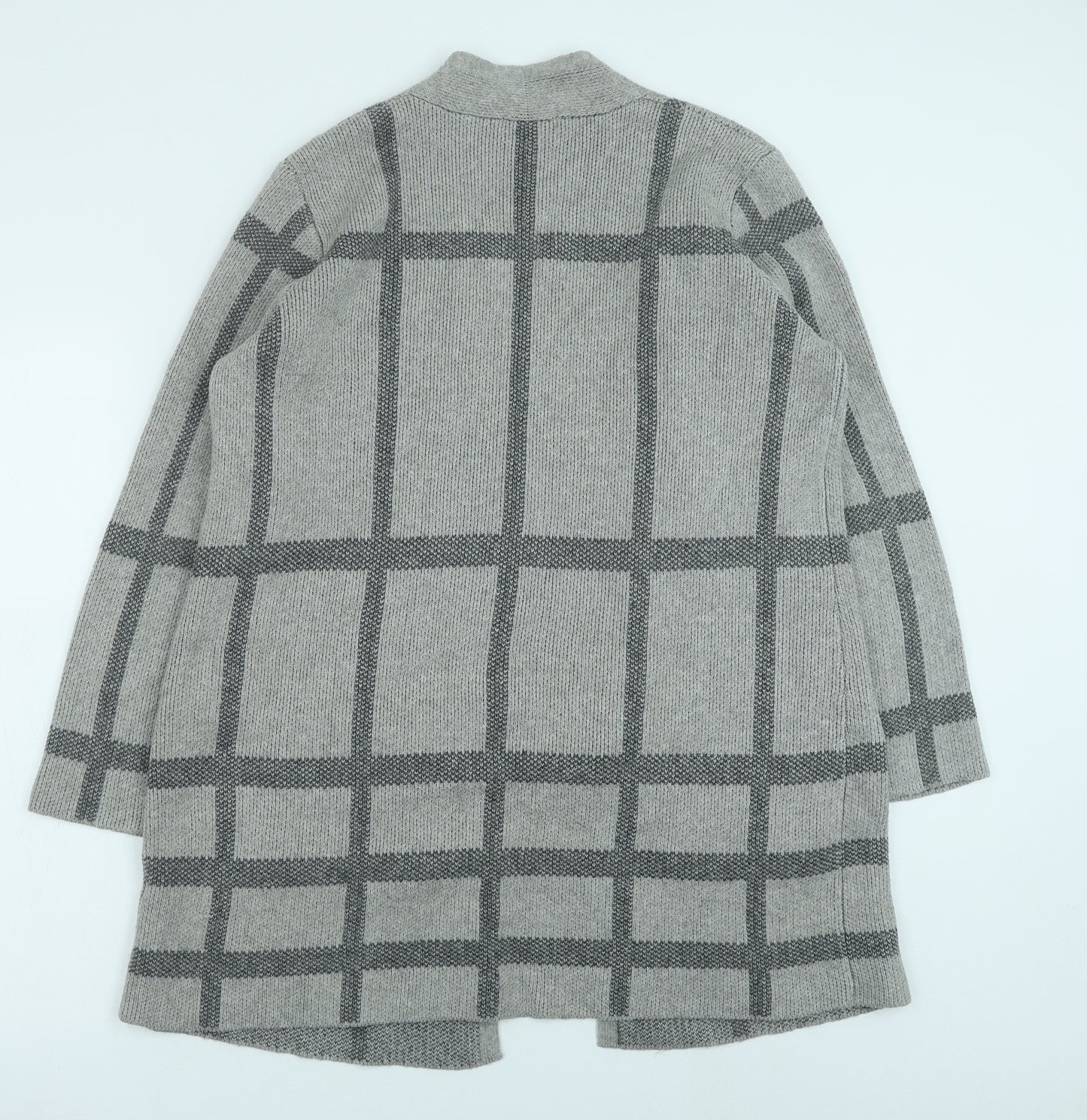 Marks and Spencer Womens Grey V-Neck Geometric Cotton Cardigan Jumper Size 16