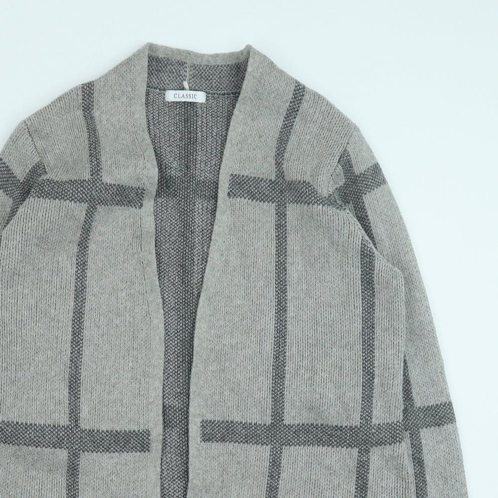 Marks and Spencer Womens Grey V-Neck Geometric Cotton Cardigan Jumper Size 16