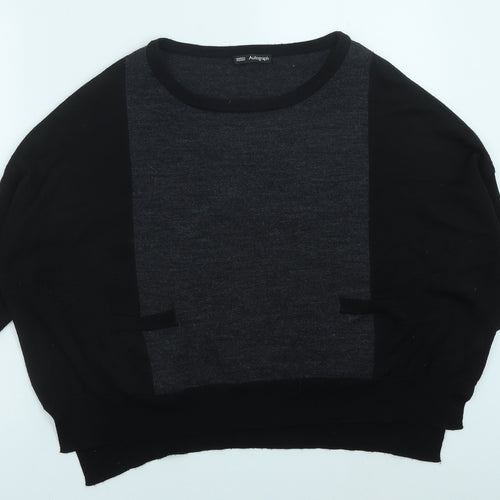 Marks and Spencer Womens Black Round Neck Acrylic Pullover Jumper Size 12 - Colour Block