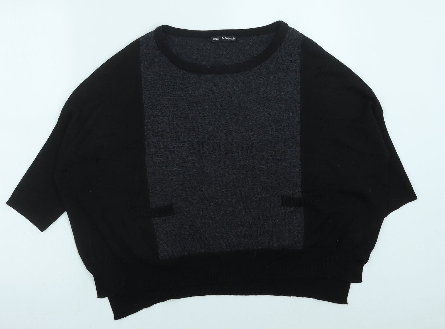Marks and Spencer Womens Black Round Neck Acrylic Pullover Jumper Size 12 - Colour Block