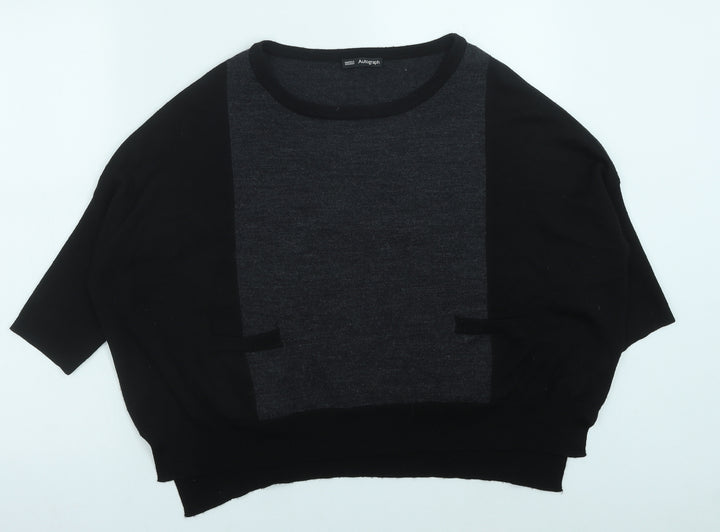 Marks and Spencer Womens Black Round Neck Acrylic Pullover Jumper Size 12 - Colour Block