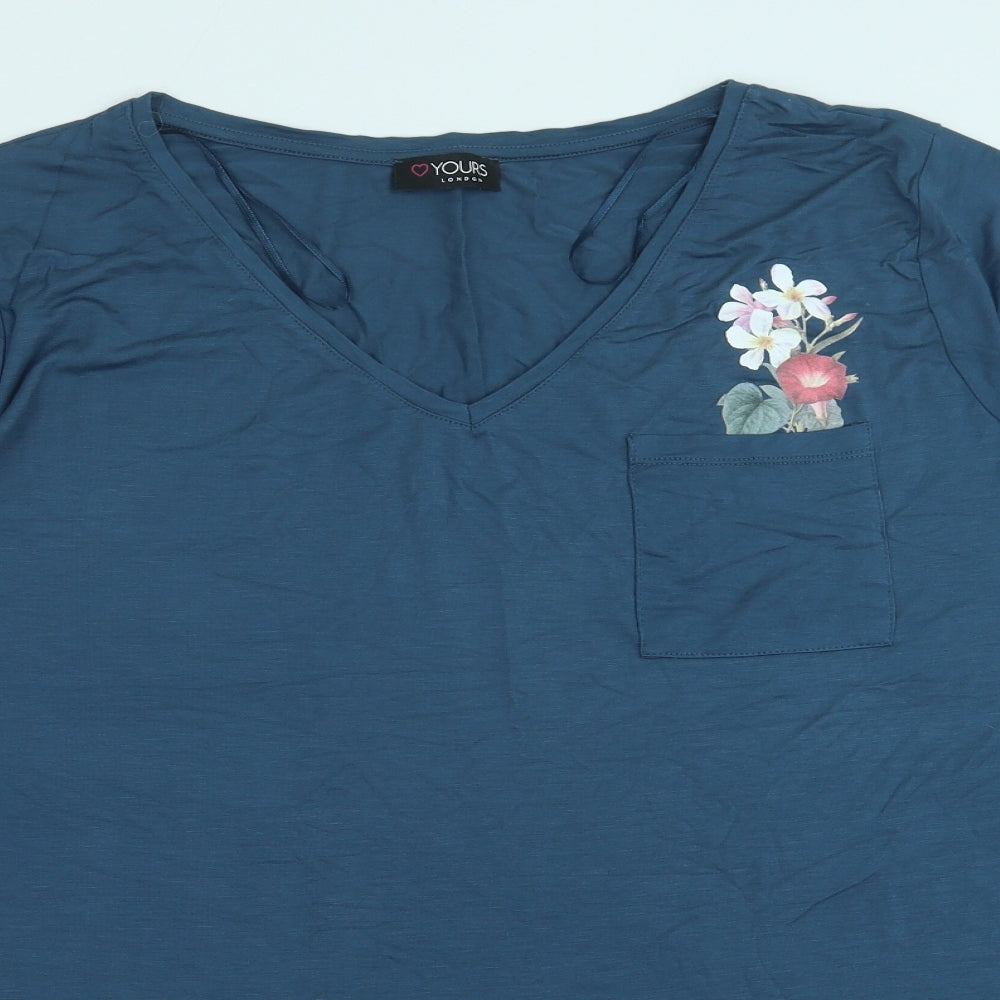 Yours Womens Blue Viscose Basic T-Shirt Size 26 V-Neck