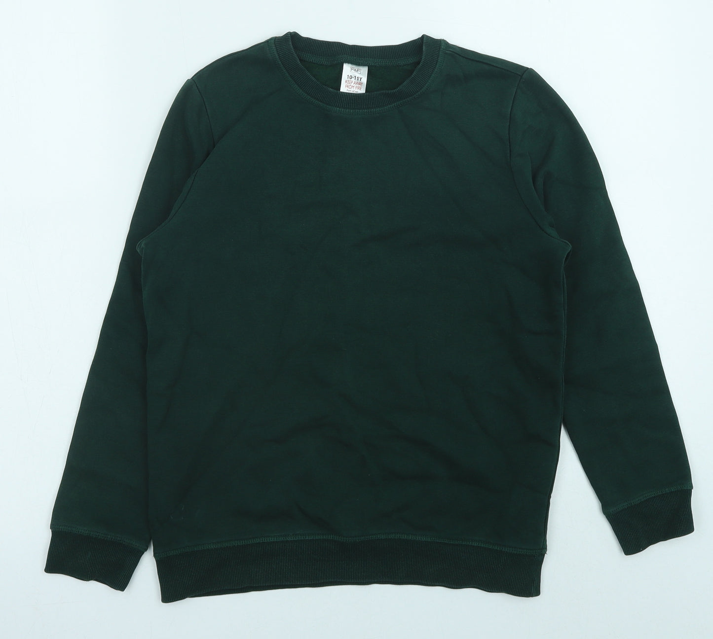 F&F Boys Green Cotton Pullover Sweatshirt Size 10-11 Years Pullover