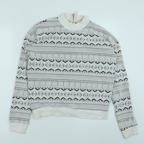 Bershka Womens White Geometric Polyester Pullover Sweatshirt Size S Zip