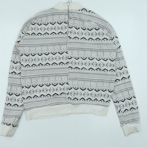Bershka Womens White Geometric Polyester Pullover Sweatshirt Size S Zip